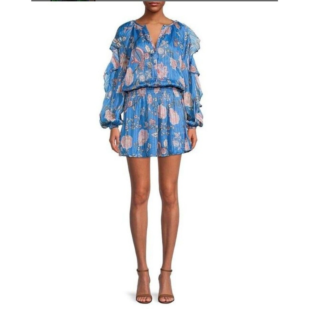 NWT Ramy Brook Dress Womens Sz XS Hamilton Blue Floral Long Sleeve Mini